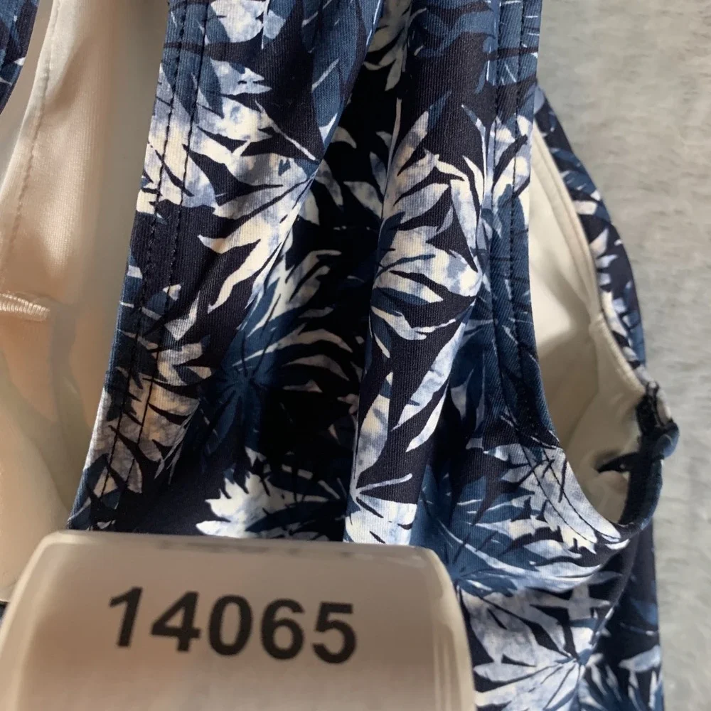 Michael Kors Womens Tankini Swim Top XS Navy Printed Blouson High Neck Chain NWT